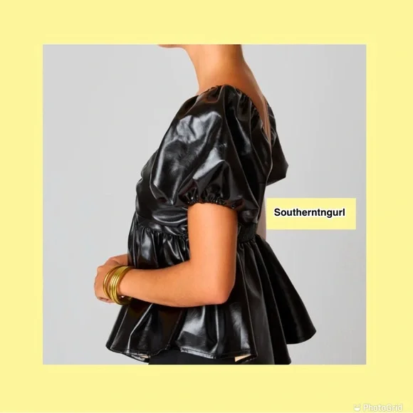 NWT  BUDDY  LOVE  Houston Puff Sleeve Faux Leather Top Blouse Shirt - Picture 4 of 11